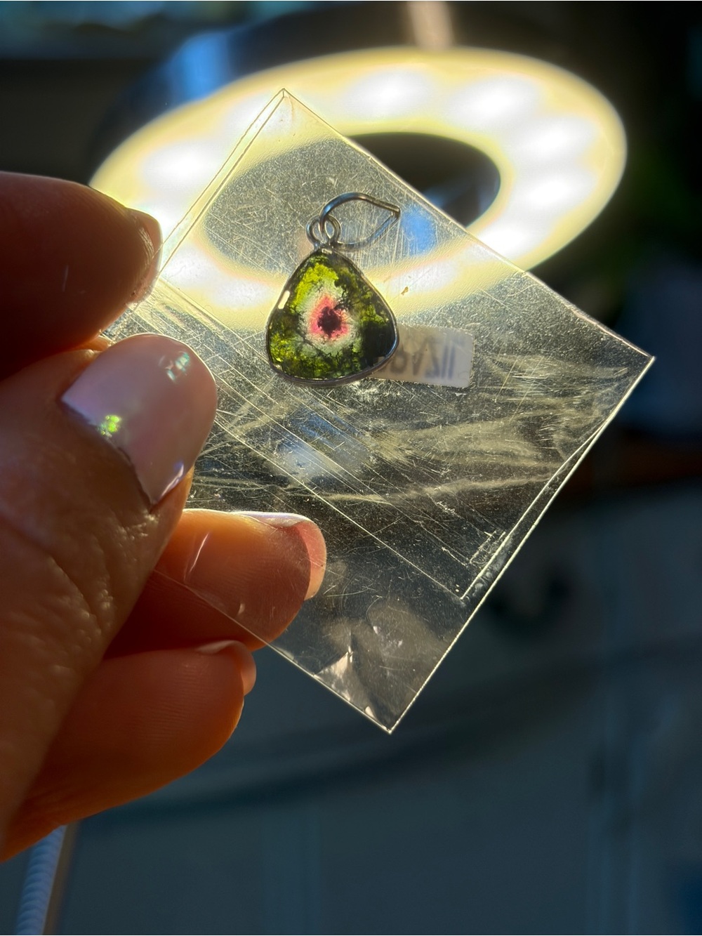 Green and Pink Watermelon Tourmaline Drop Pendant